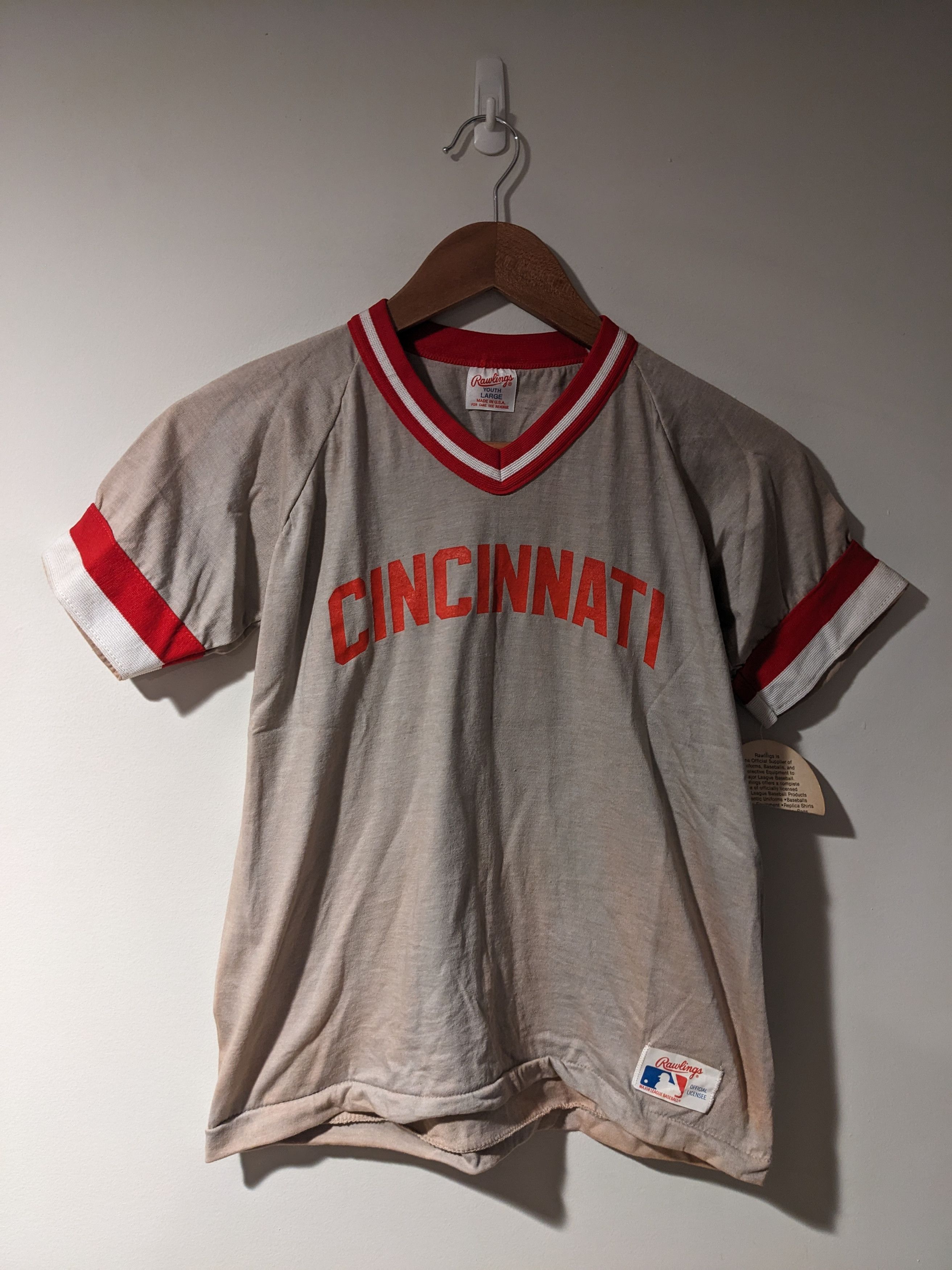 MLB × Vintage Vintage 80s Cincinnati Reds Rawlings YOUTH X-Large T-Shirt Size US XL / EU 56 / 4 - 1 Thumbnail