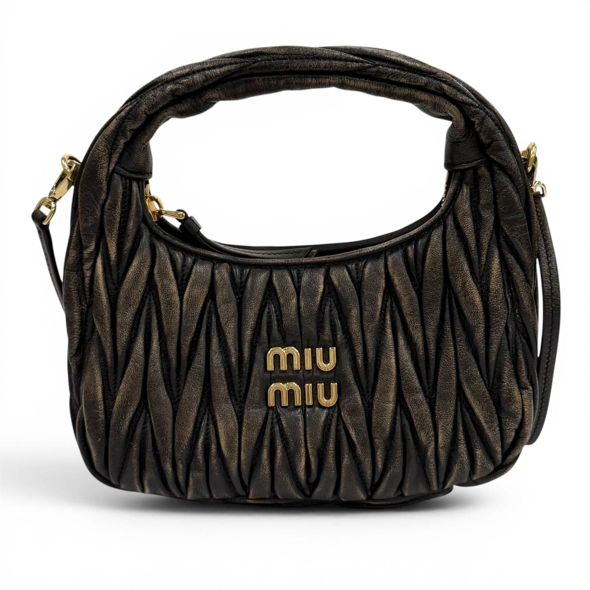 Miu Miu Miu Miu MIUMIU Wonder Matelassé Leather Hobo Bag, CAFFE Logo Hardware, 2-Way Shoulder Made in Italy, Women's Size ONE SIZE - 1 Thumbnail