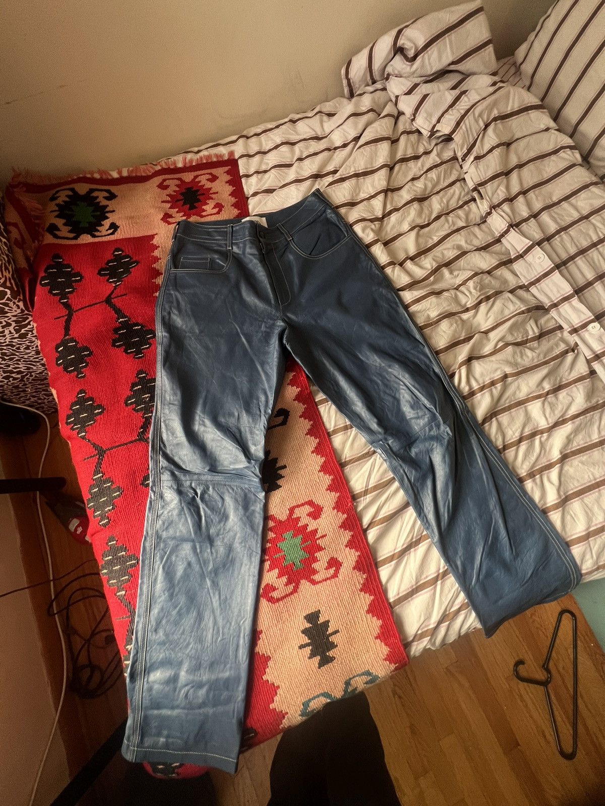 image of Veja Leather Blue Pants W32, Men's