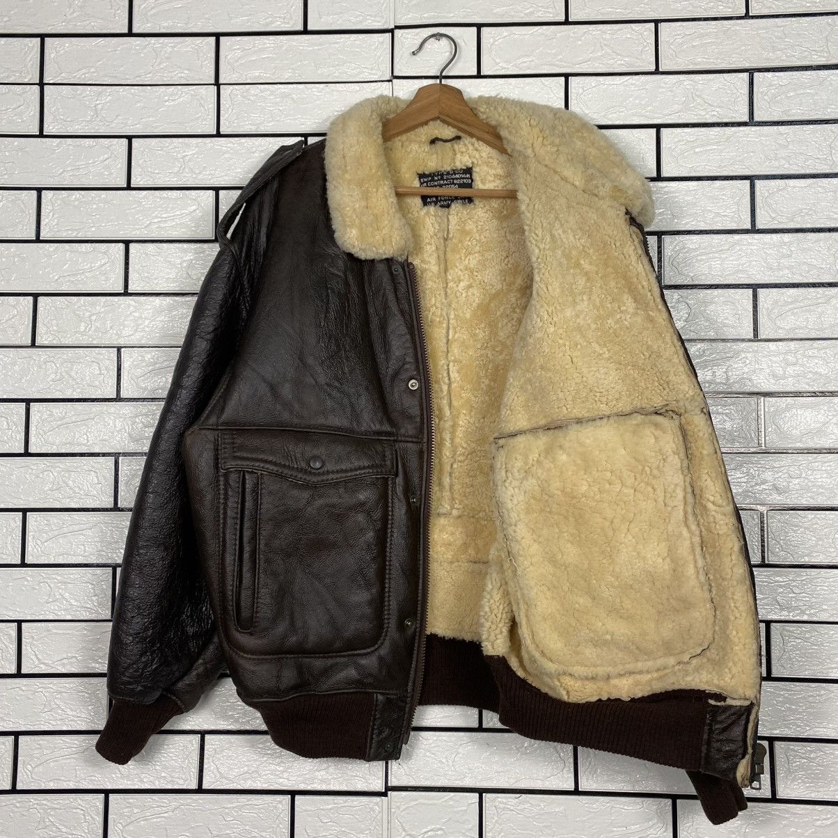 Vintage 🔥VINTAGE SHEARLING GENUINE LEATHER JACKET AVIATION USA Size US XL / EU 56 / 4 - 12 Thumbnail