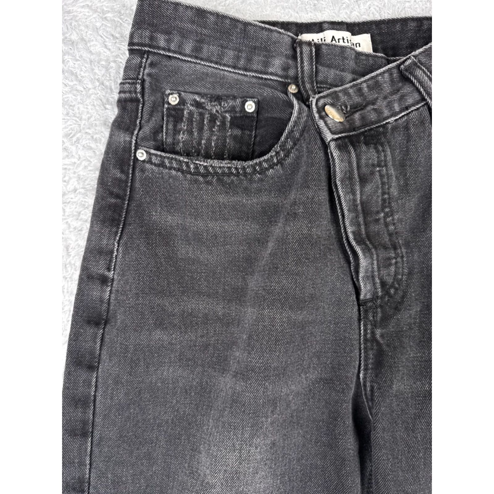 Denime Aili Artisan Jeans Womens 24 Black Denim Wide-Leg 27in Inseam Cotton Medium Wash Retro Womens Size 42" / US 20 - 2 Thumbnail