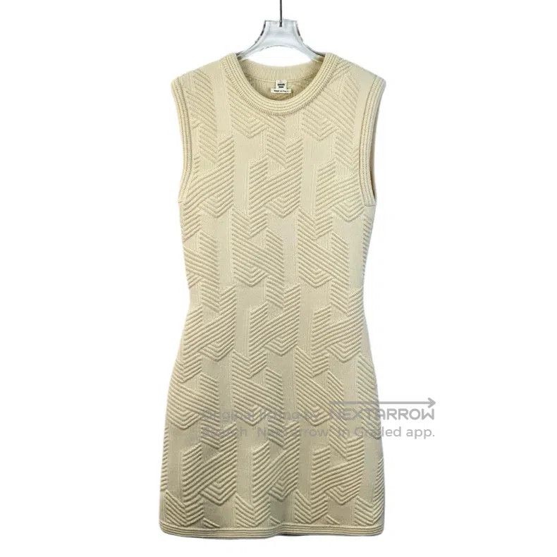 Hermes Beige Letter Embroidered Wool Sleeveless Knitted Dr