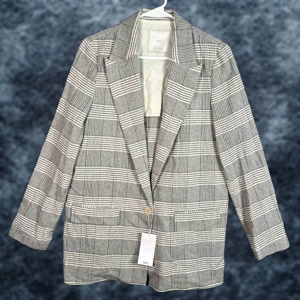 Mango Blazer Womens Medium Checkered Academia Preppy Old Money