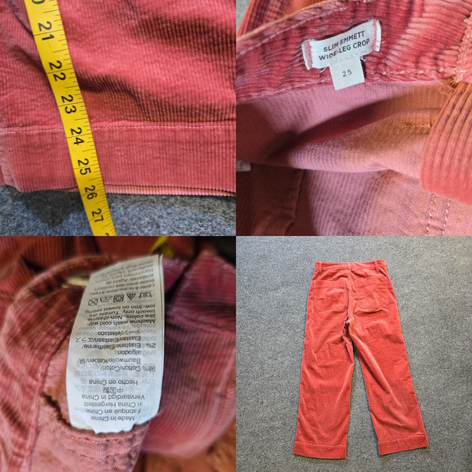 Madewell Madewell Pants Womens Size 25 Orange Corduroy Slim Emett Wide-Leg Crop Casual Size 42" / US 20 - 8 Thumbnail