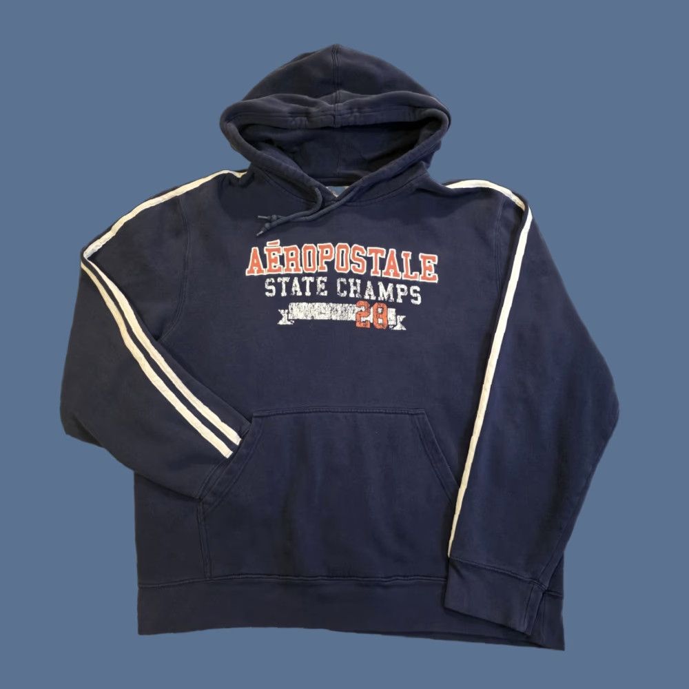 Aeropostale VINTAGE Aeropostale Heavyweight Embroidered Hoodie State Champs Blue Men XL Pullover Crew Neck Hooded Pockets 90s Classic Size US XL / EU 56 / 4 - 1 Thumbnail