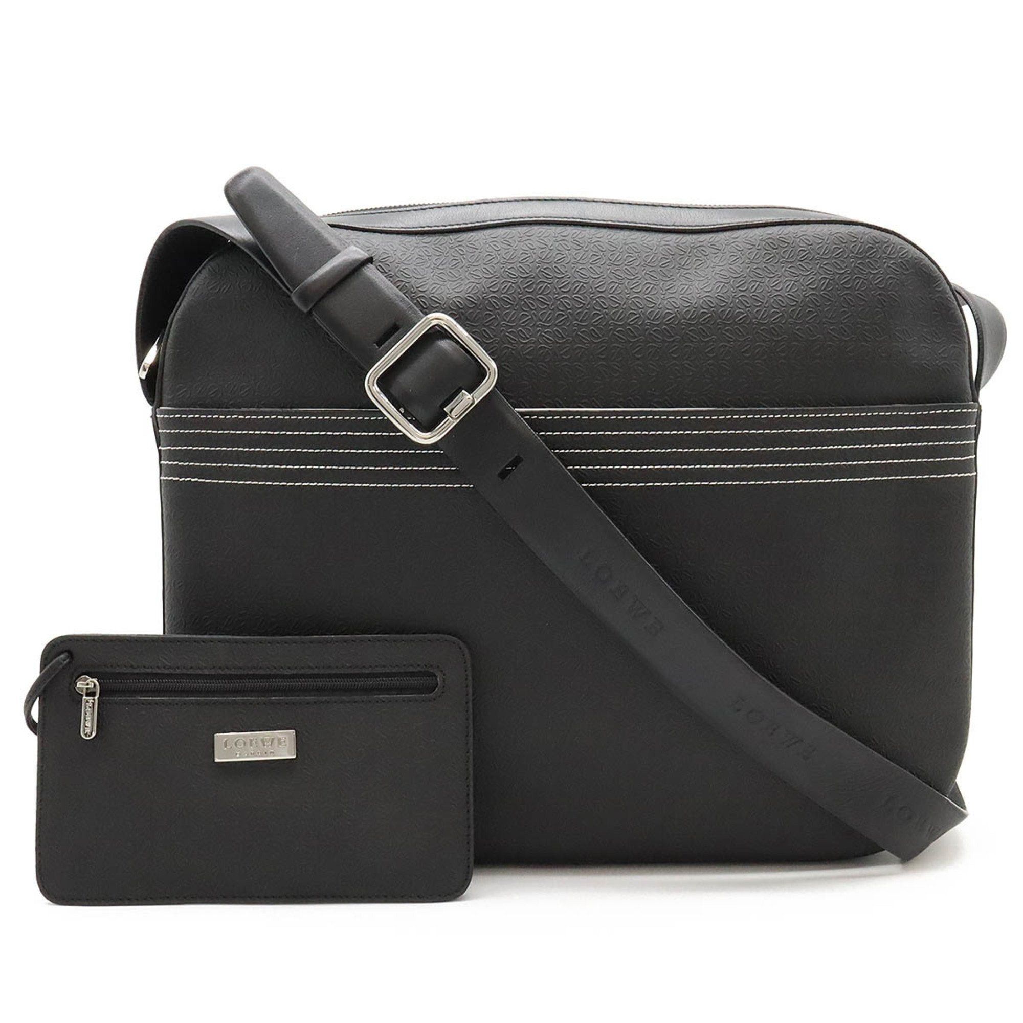 image of Loewe Repeat Anagram Shoulder Bag, Embossed Pvc Leather, Black, Women's