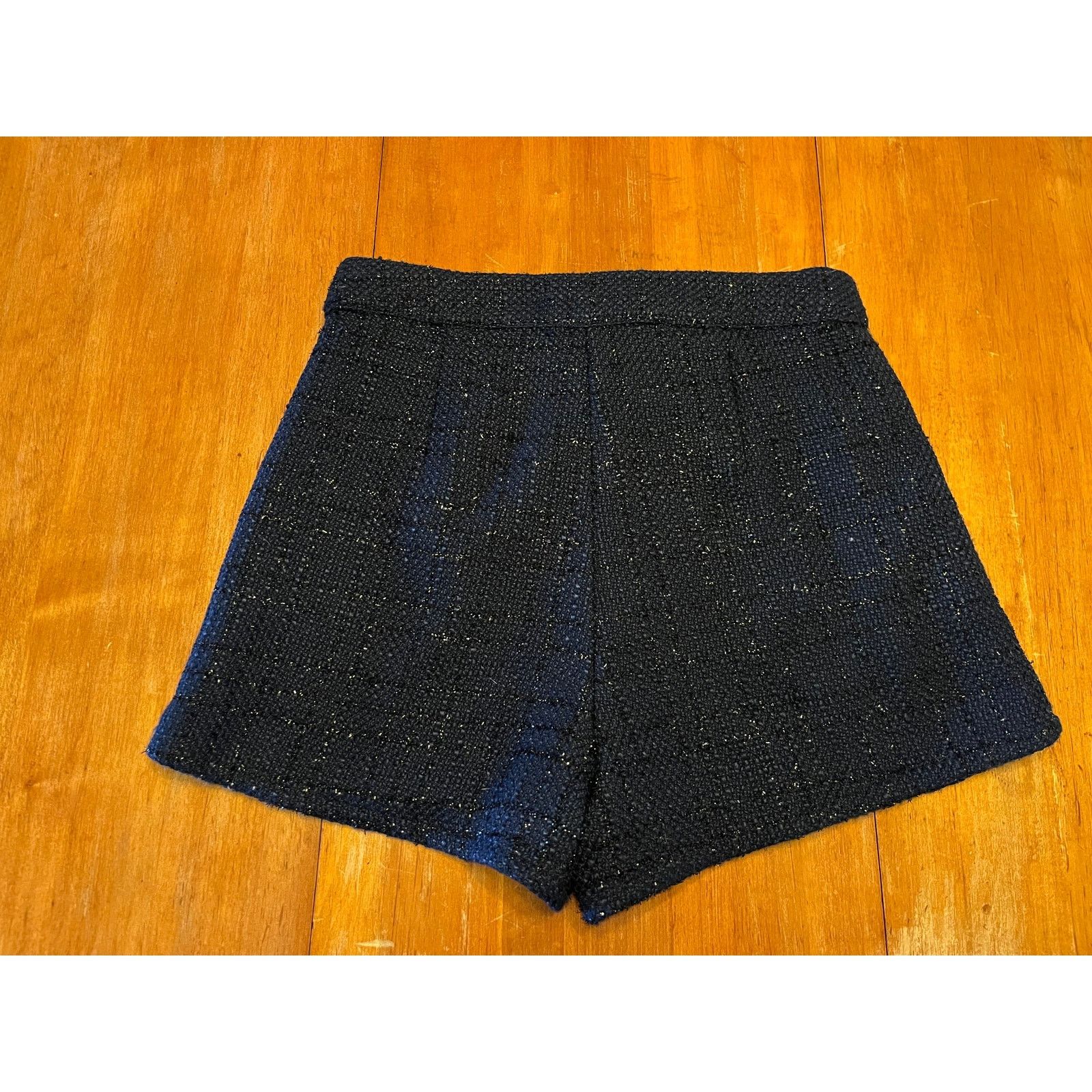 Other About Us Navy Blue Tweed Shorts S Metallic Thread High-Waist Size 26" / US 2 / IT 38 - 3 Thumbnail