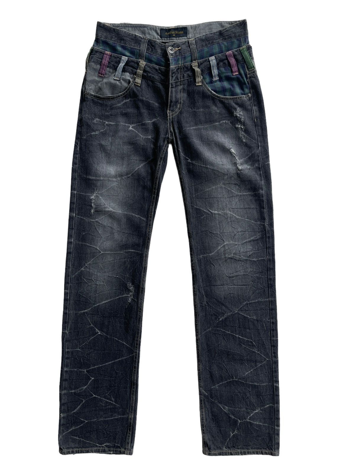 image of Vintage Antfui Double Waist Distressed Rusty Denim in Faded Slate Black, Men's (Size 31)