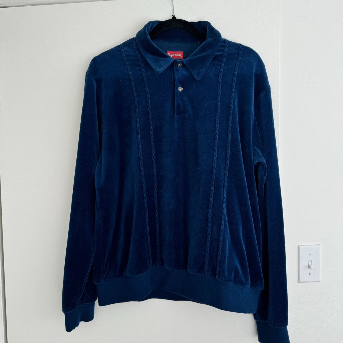 トップス Supreme Bleached Velour L/S Polo blue XL Supreme Paneled Velour L S Polo (FW22) - $118
