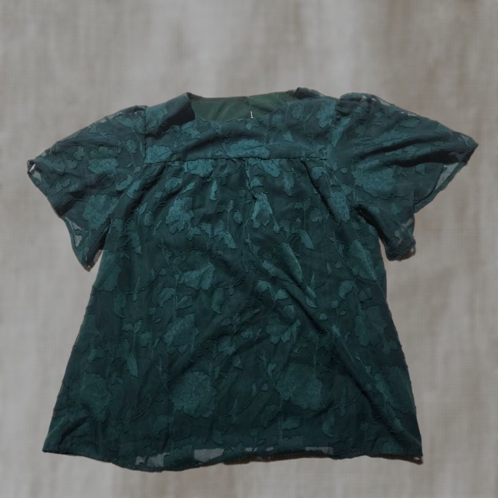 Vintage VINTAGE Shirt Green Floral Short Sleeve Button-Up Adult Women L Large Floral Pattern 60s 70s Womens Size L / US 10 / IT 46 - 1 Thumbnail