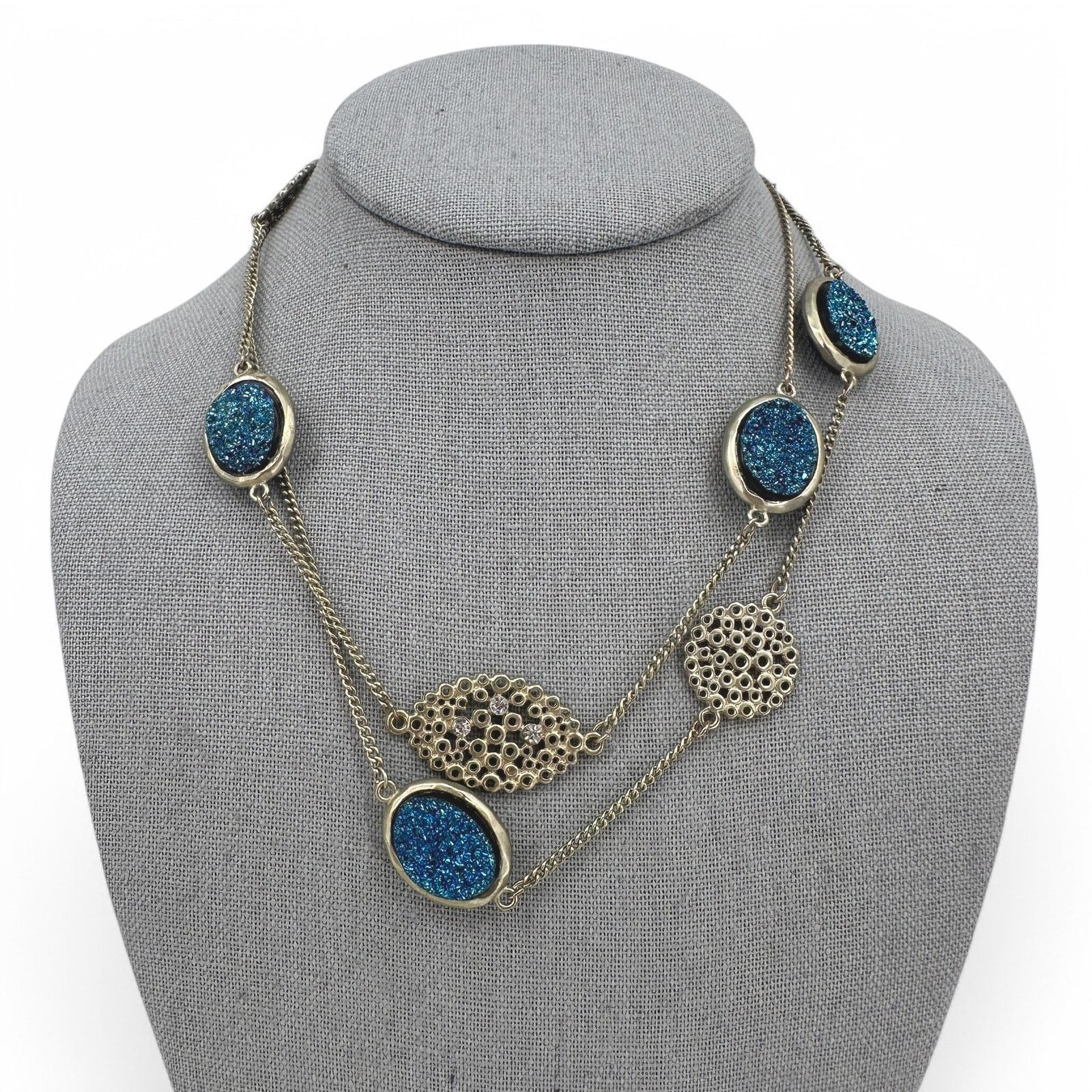 Other Vintage VCLM Necklace Blue Faux Druzy Stations Opera Length Size ONE SIZE - 1 Thumbnail
