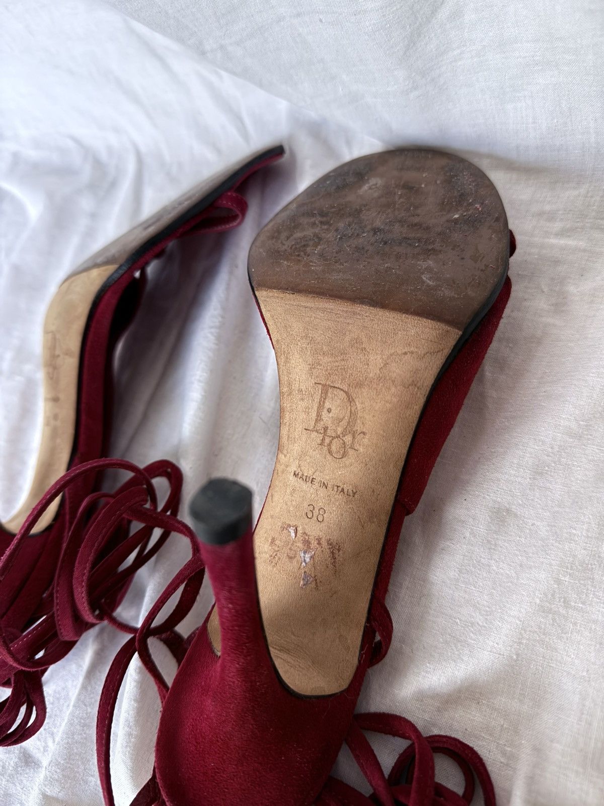 Dior Dior Red Suede Sandals on Hight Heels Tied Laces Size US 7 / IT 37 - 10 Thumbnail
