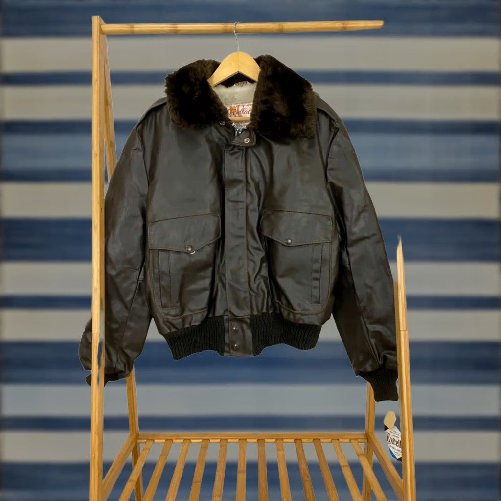 Vintage Excelled A2 G1 NTW VTG Faux Fur Flight Bomber Leather Jacket 46 Brown Mens Size US S / EU 44-46 / 1 - 1 Thumbnail