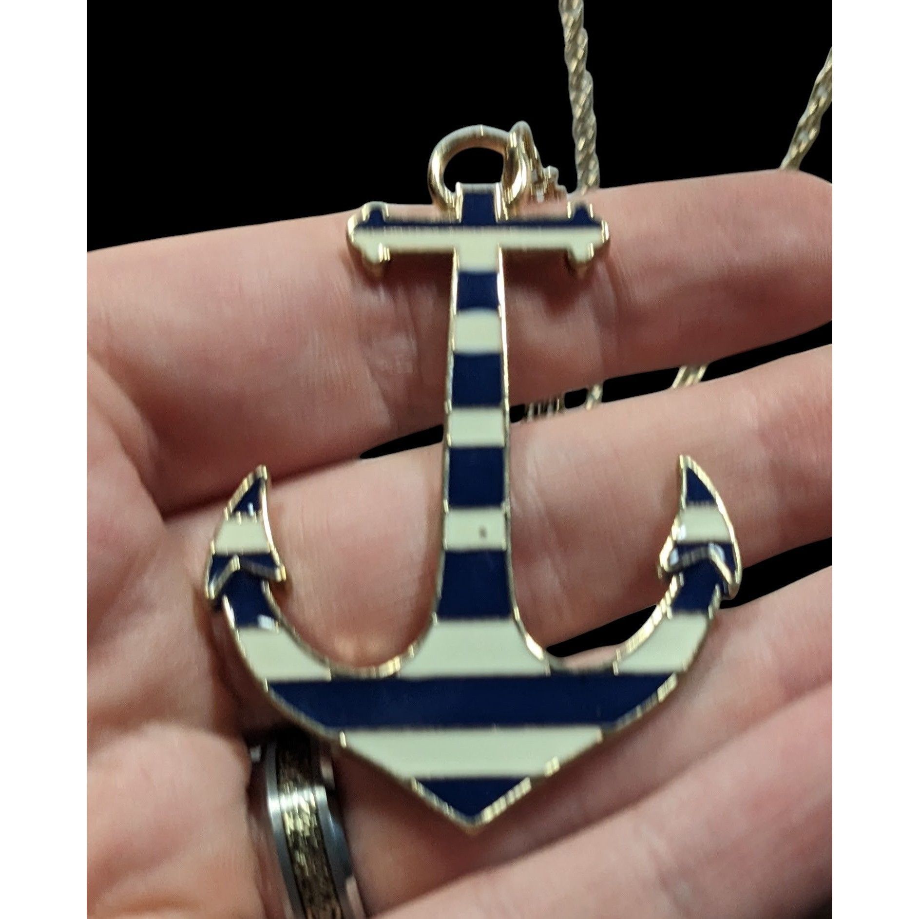 Other Nautical Enamel Blue And White Striped Anchor Necklace Size ONE SIZE - 6 Thumbnail