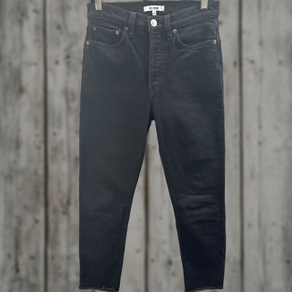 RE/DONE RE/DONE Jeans Womens 26 90s High Rise Ankle Crop Stone Wash Raw Hem Button Fly Black Denim Slim Adult Women 90s City Grunge Designer Style Size 26" / US 2 / IT 38 - 1 Thumbnail
