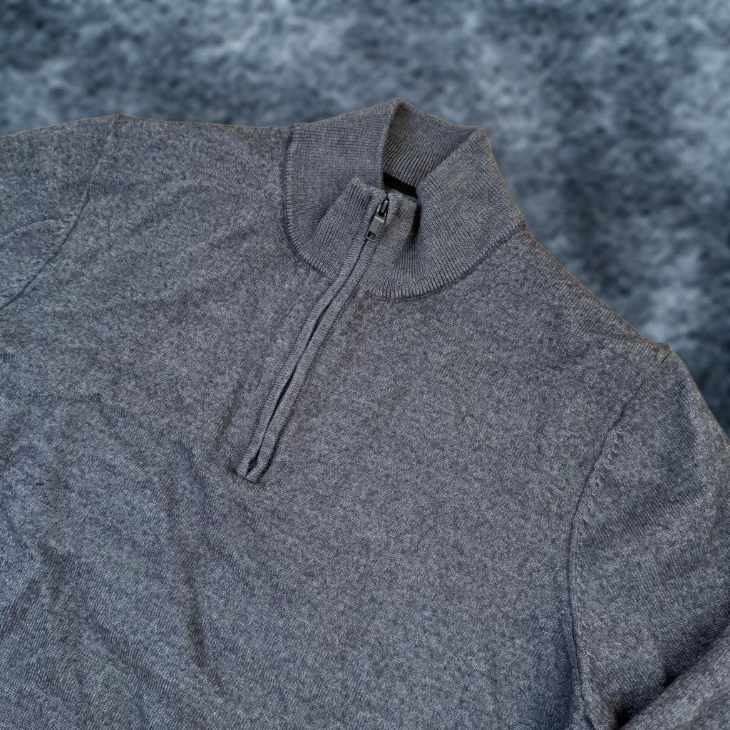 Alfani Sweater Large Gray Mens Quarter Zip Merino Wool Pullover Lightweight, Men's