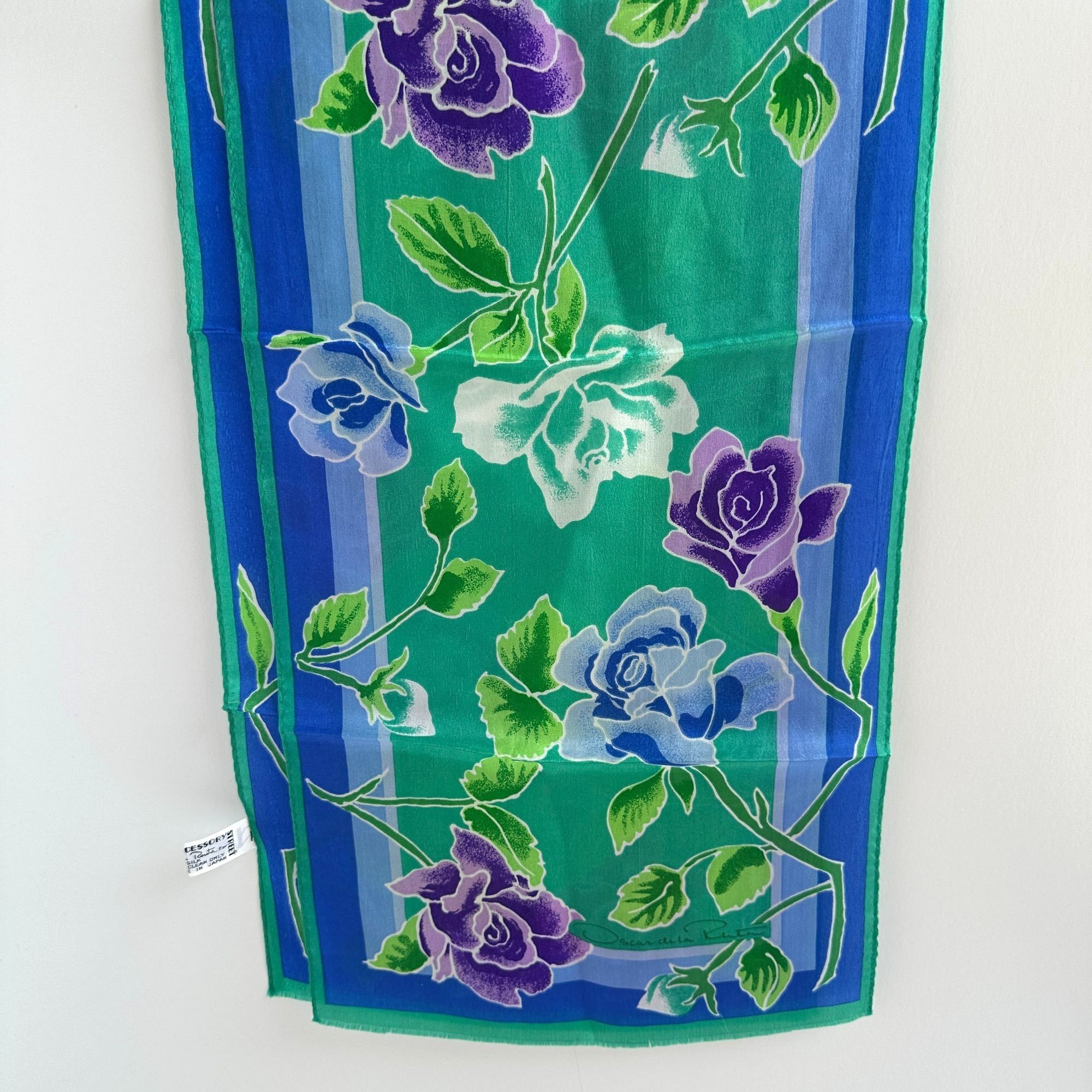 Oscar De La Renta Oscar de la Renta Green Blue Purple Silk Scarf 10x50 Size ONE SIZE - 3 Thumbnail
