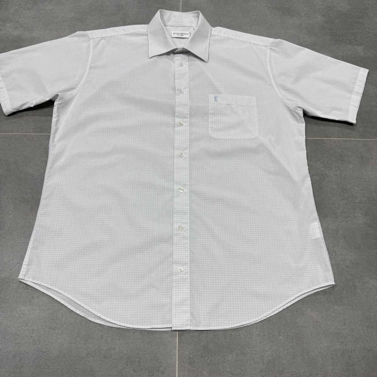 Yves Saint Laurent Yves Saint Laurent Short Sleeve Button Shirt White Checked Size US L / EU 52-54 / 3 - 4 Thumbnail