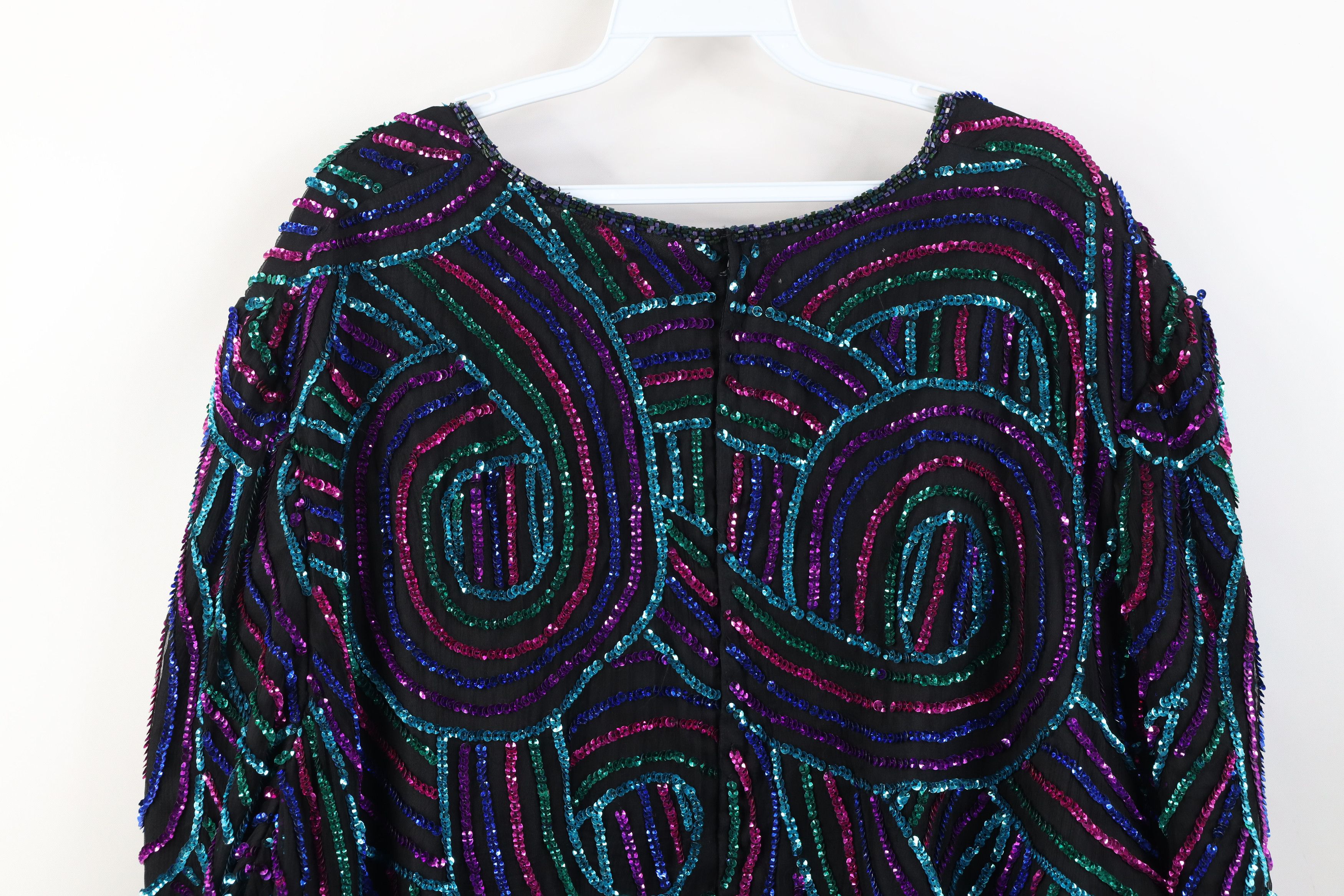 Vintage Vintage 90s Scala Sequin Beaded Evening Party Shirt Silk Size 3XL / US 20-22 - 14 Thumbnail