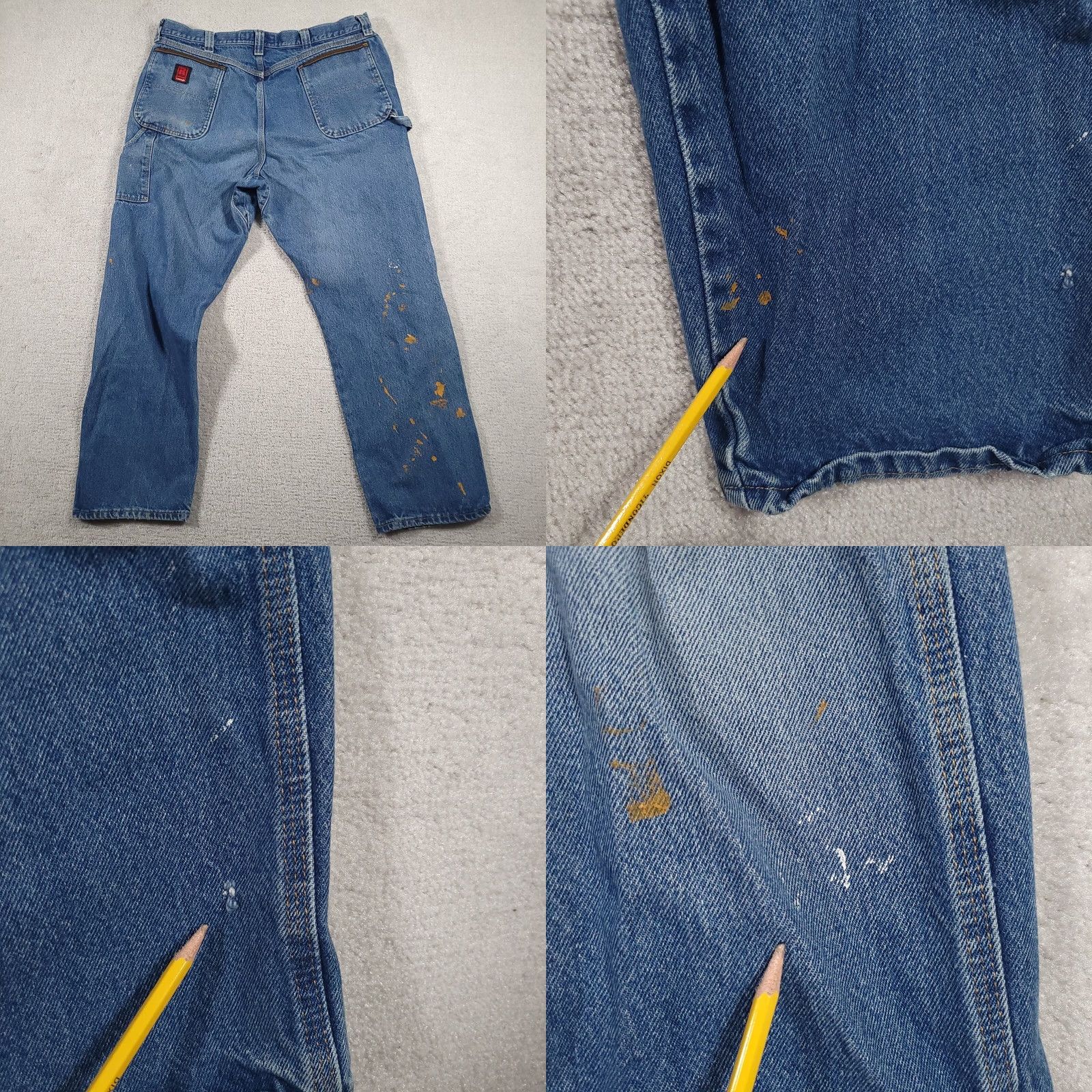 Wrangler VINTAGE Wrangler Riggs Jeans Mens 40x32 Blue Carpenter Workwear Distressed Paint Stains Size US 40 / EU 56 - 8 Thumbnail
