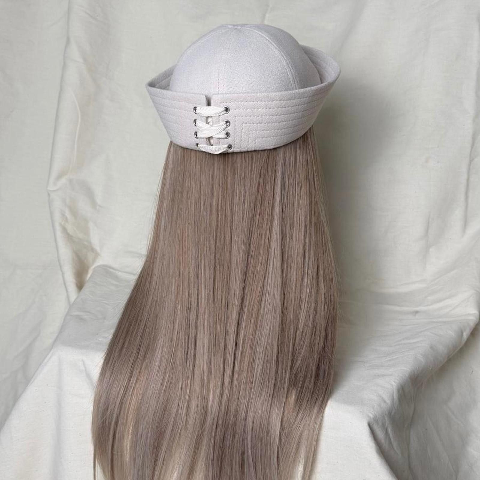 Japanese Brand Beige Wool Eyelet Beret Sailor Hat Y2K French Girl Size ONE SIZE - 3 Thumbnail