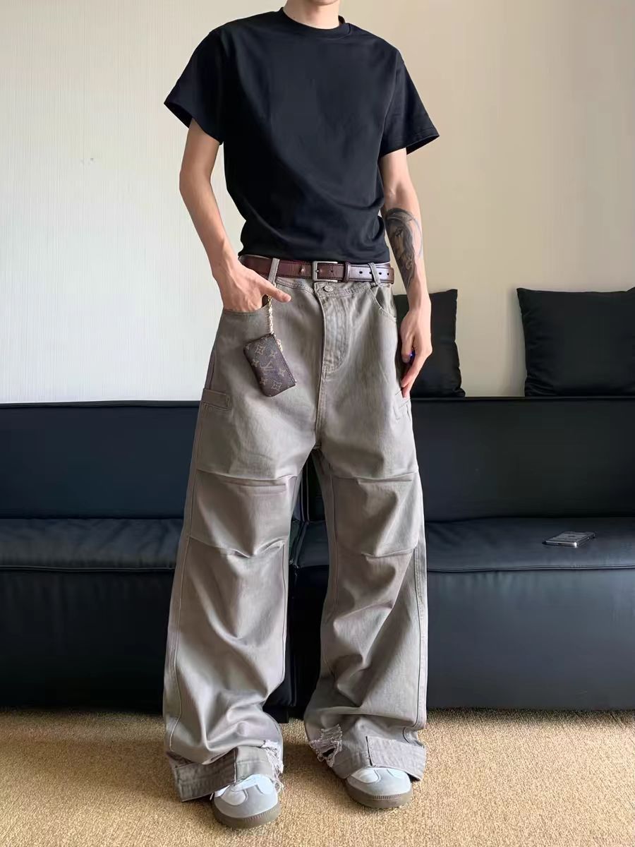 Japanese Brand × Vintage Washed and distressed straight leg casual work trousers Size US 33 - 1 Thumbnail