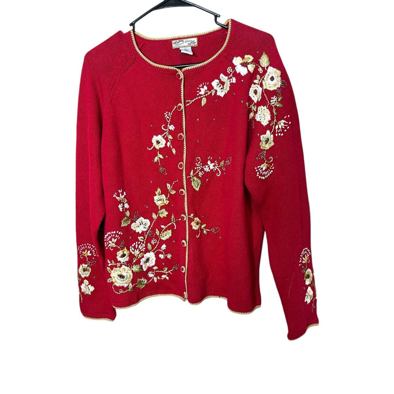 Other Vintage Heirloom Collectibles Red Embroidered Cardigan Sweater Size S Size S / US 4 / IT 40 - 1 Thumbnail