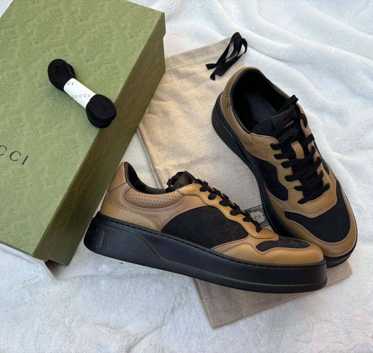 Gucci Gucci Camel/Black Monogram GG Sneaker Size US 12 / EU 45 - 1 Thumbnail