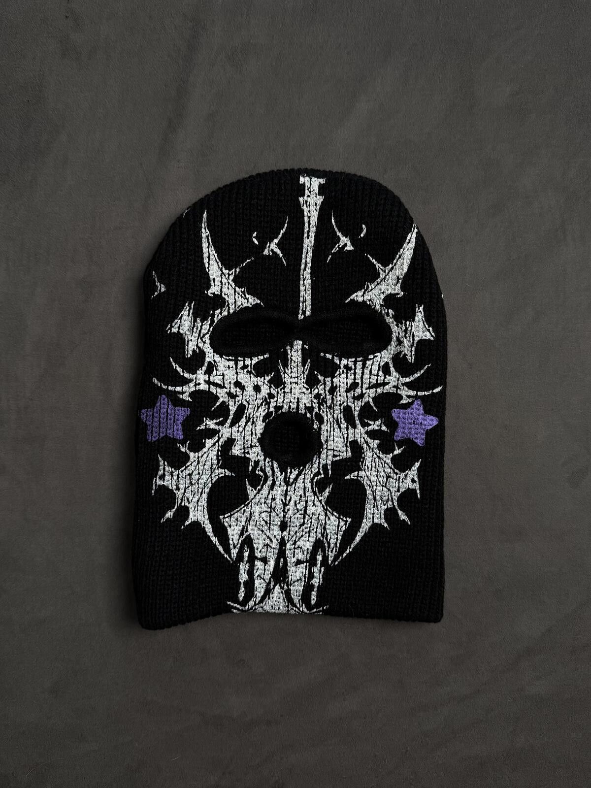 Japanese Brand Distressed Skull Balaclava Purple Stars Balaclava Ski Mask Size ONE SIZE - 1 Thumbnail