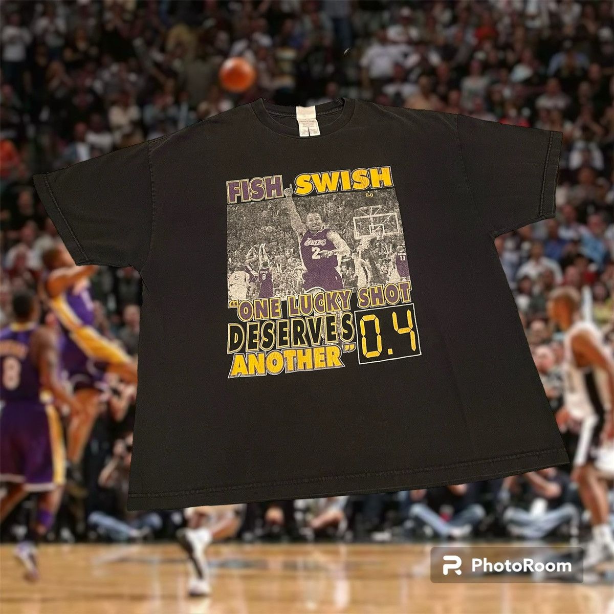 image of L A Lakers x NBA Vintage 2004 Nba Derek Fisher Los Angeles Lakers 0.4 Tee in Black, Men's (Size 2XL