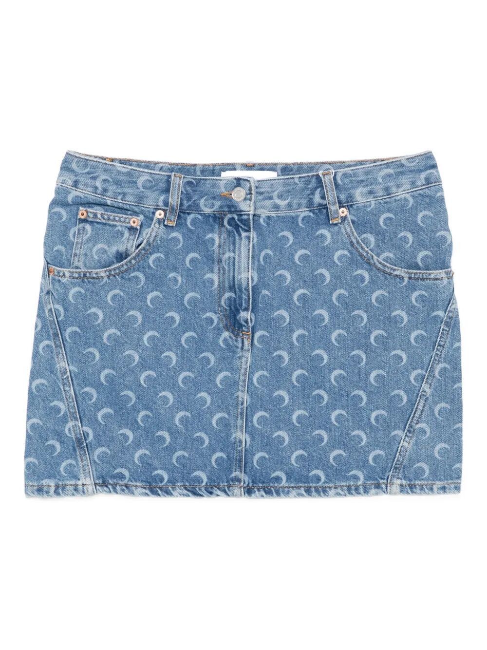 Marine Serre "MOON" LASER BLUE WASH DENIM MINI SKIRT Size 30" / US 8 / IT 44 - 1 Thumbnail