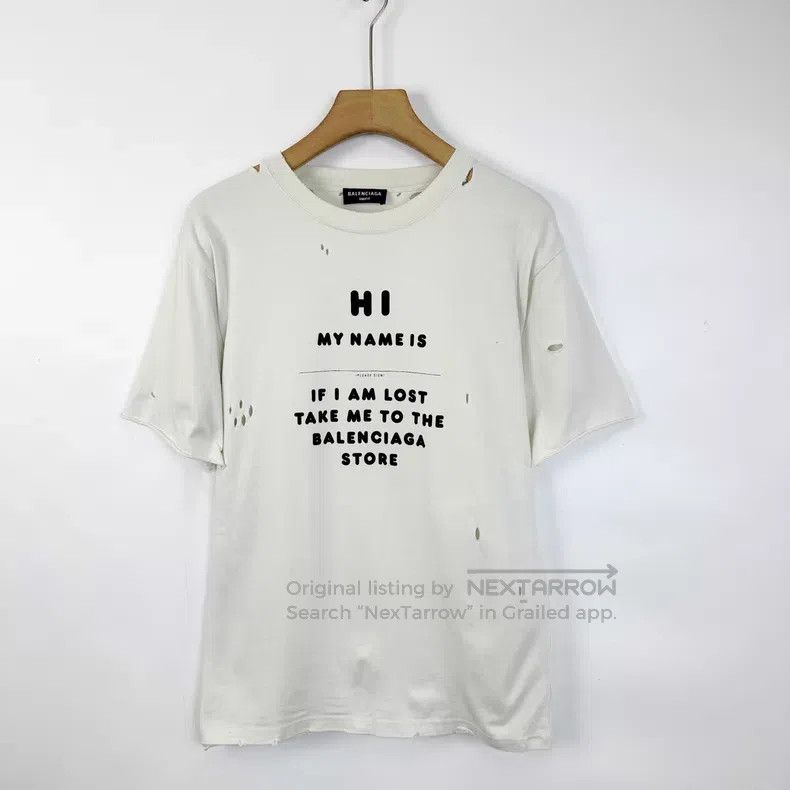 Balenciaga Balenciaga Grey white distressed ripped t-shirt Size US XL / EU 56 / 4 - 2 Thumbnail