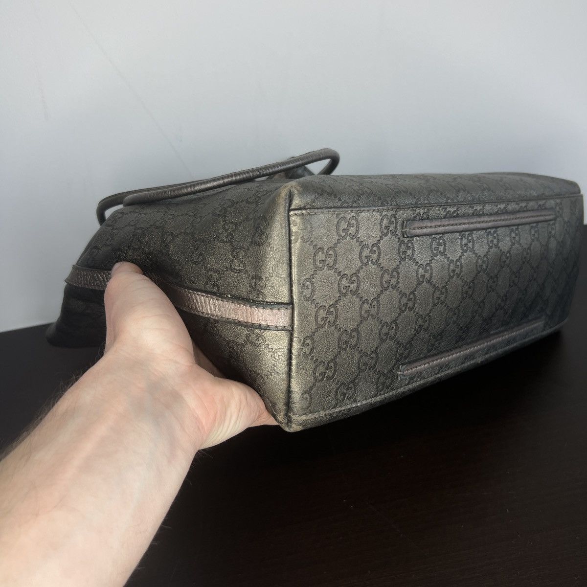 Gucci Vintage Gucci Monogram Tote Shoulder Bag Leather Beige Y2K Size ONE SIZE - 9 Thumbnail
