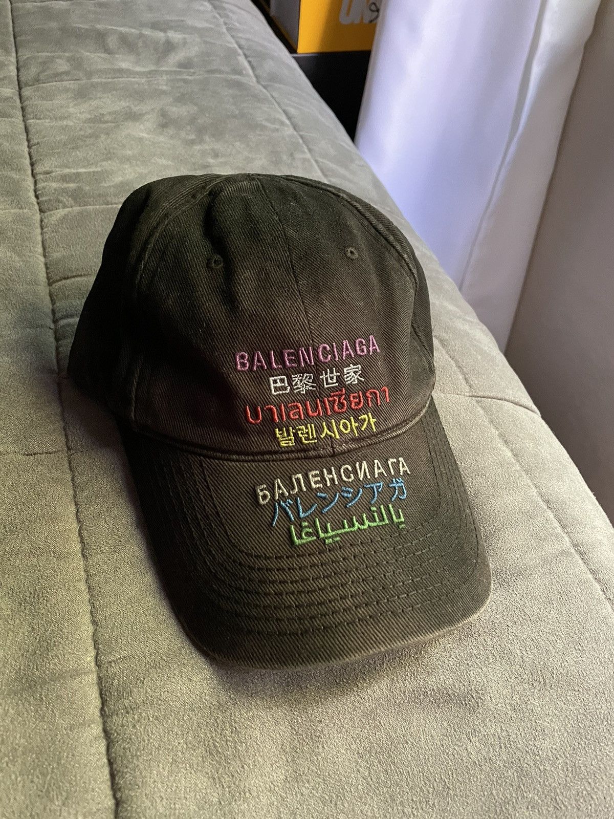 Pre-owned Balenciaga Languages Embroidered Vintage Wash Hat In Black