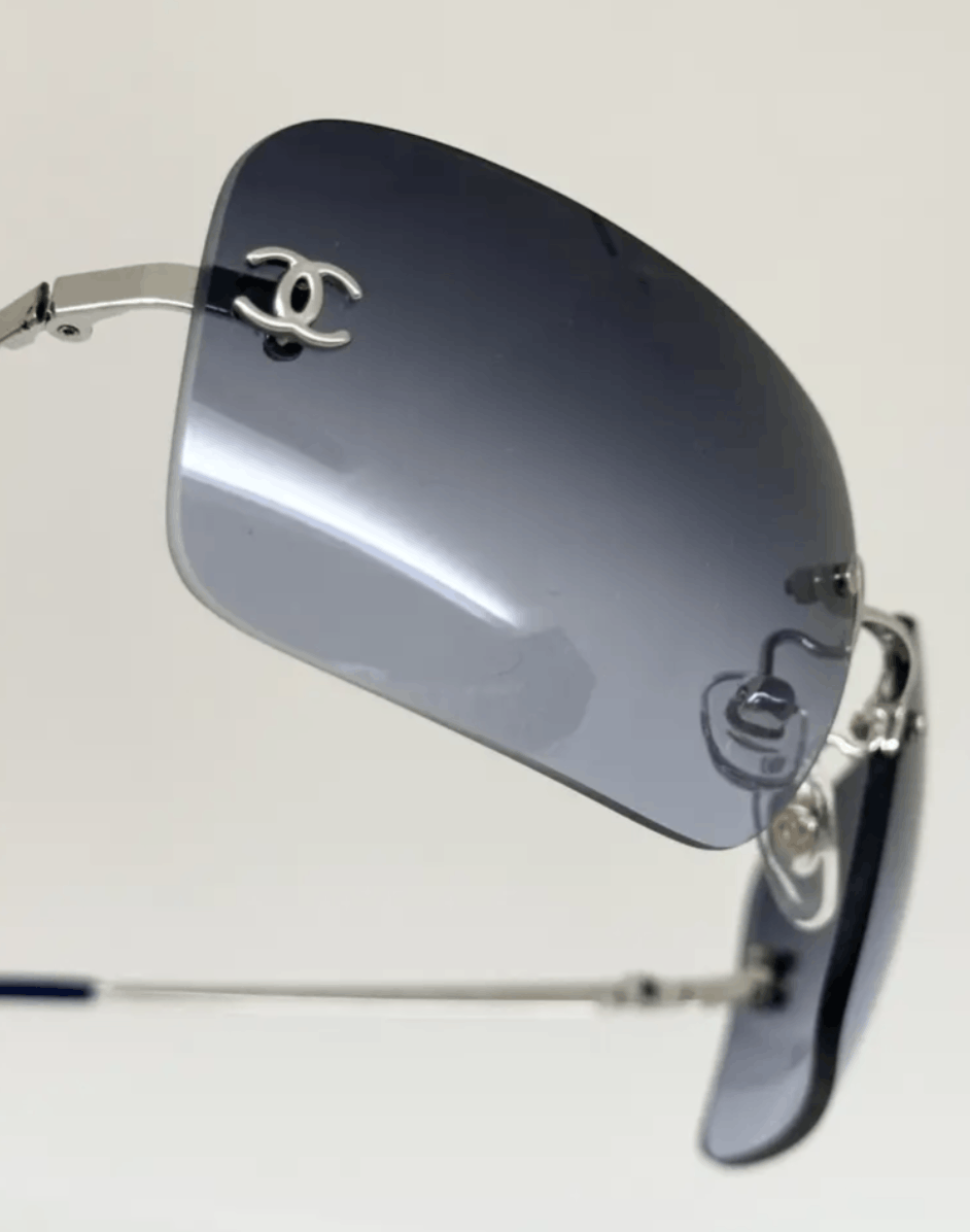 Chanel Sunglasses 4017 Rhinestone Logo Rimless Vintage