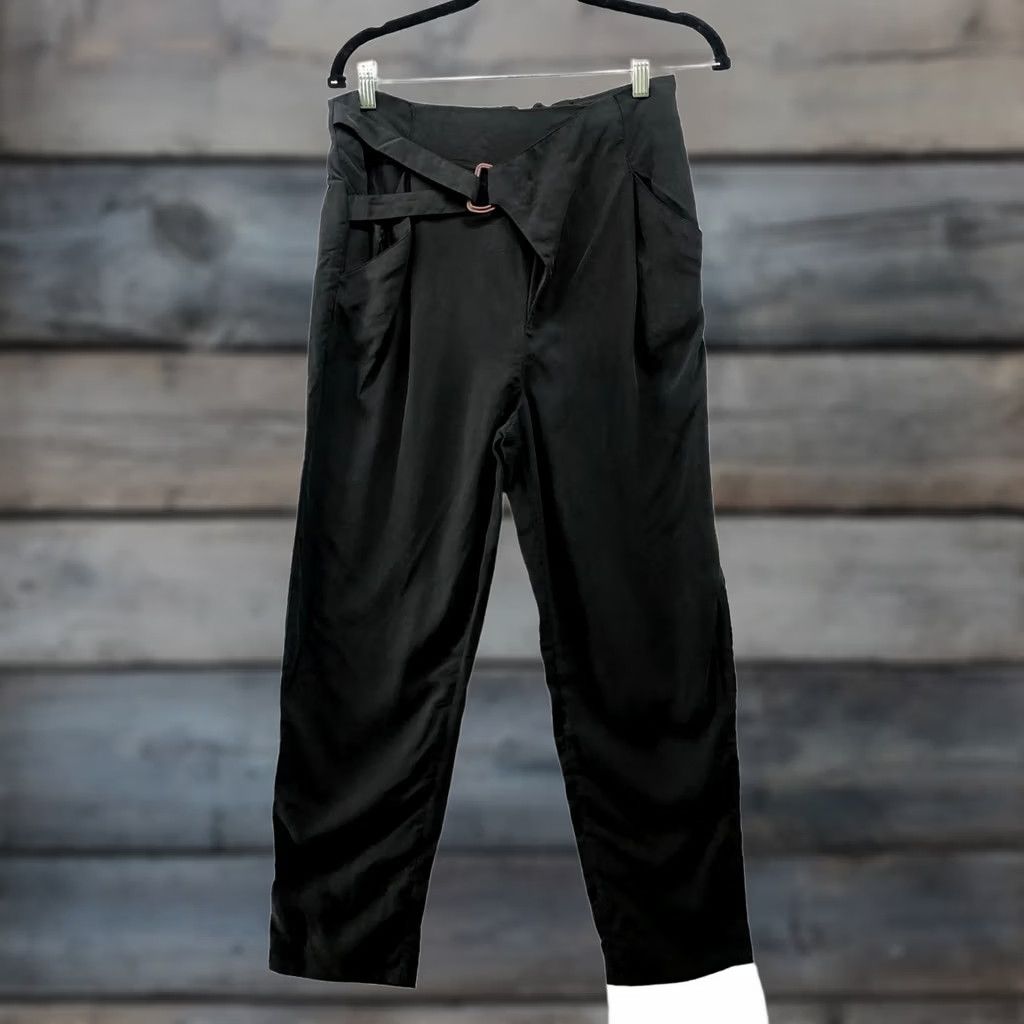 Anthropologie Anthropologie High Rise Crop Pants Womens S Black Buckle Front Relaxed Modal Size 28" / US 6 / IT 42 - 1 Thumbnail