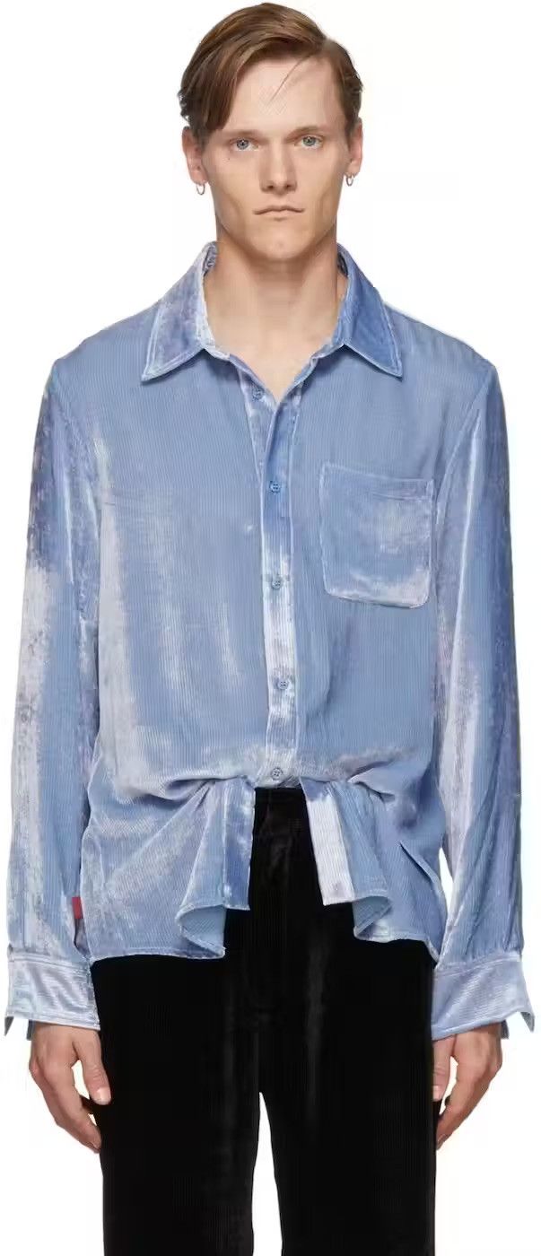 image of Sies Marjan Light Blue Silk Corduroy Button Up, Men's (Size Small)