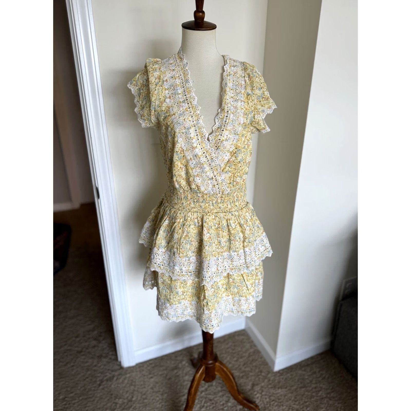 American Eagle Outfitters American Eagle Women's Floral Ruffle Tiered Mini Dress Yellow Med Size M / US 6-8 / IT 42-44 - 4 Thumbnail