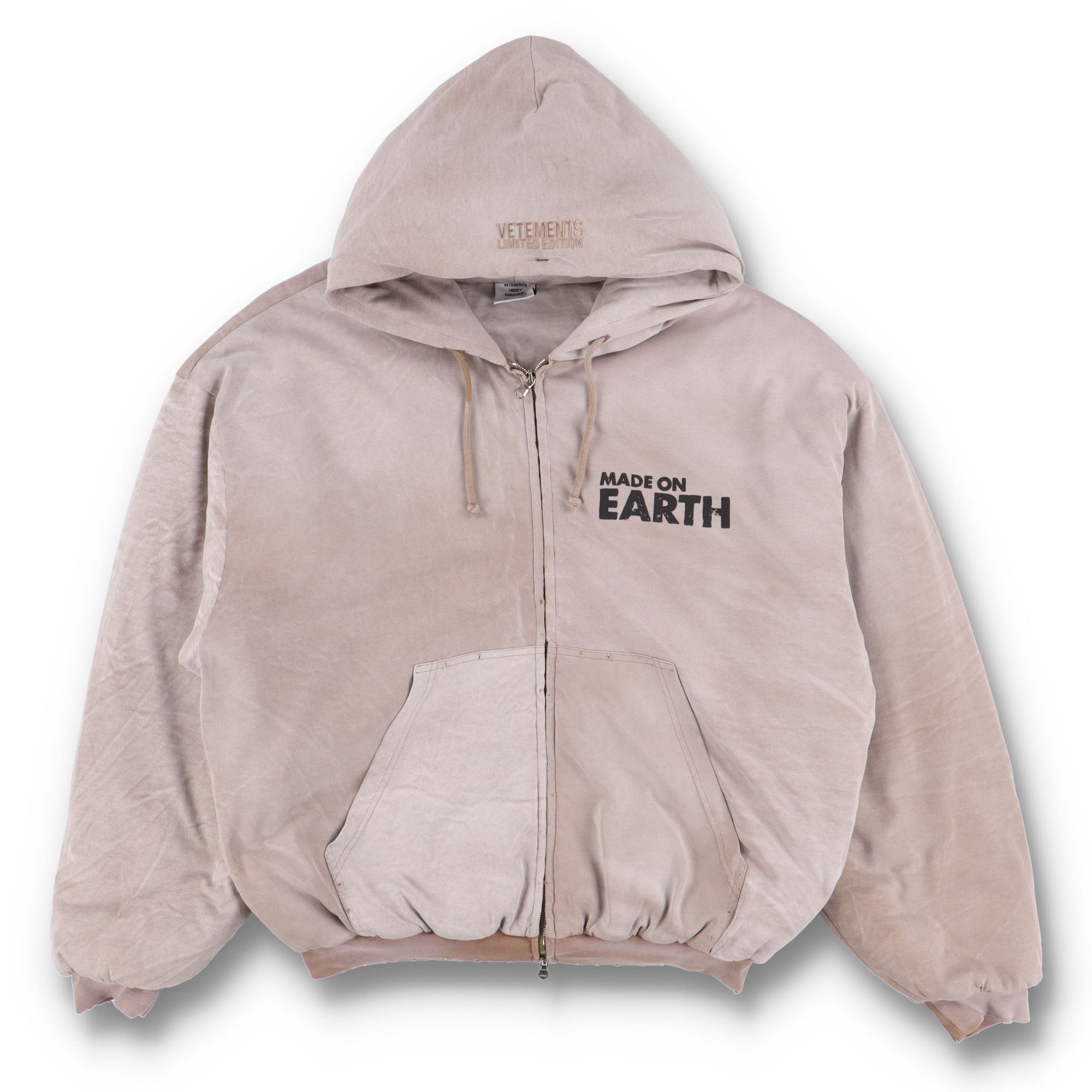 Vetements Faded Beige Made on Earth Hooded Bomber Jacket Size XS / US 0-2 / IT 36-38 - 2 Thumbnail