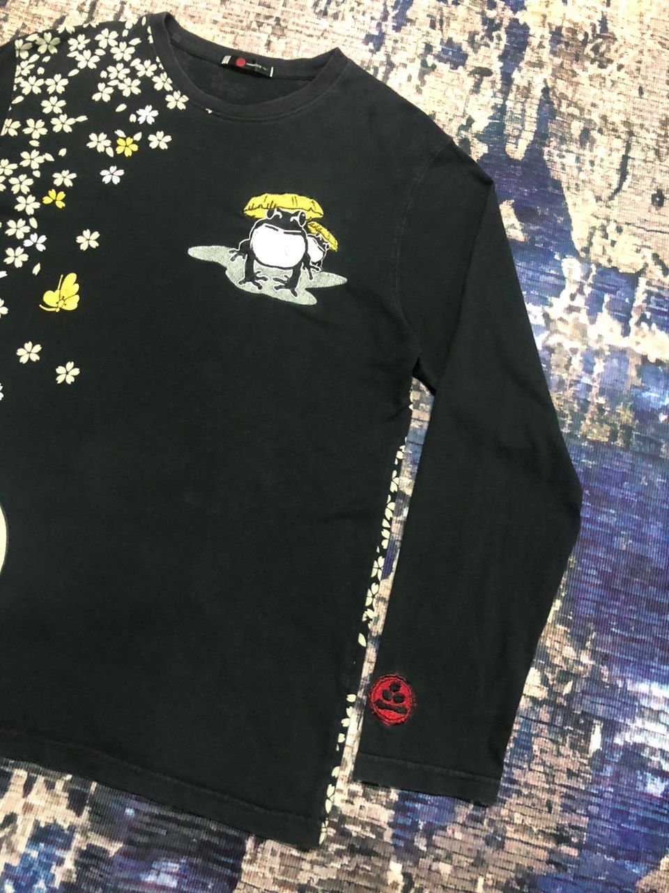 Japanese Brand Sanmaruichi Art Print Flowers Embroidery Frog Design Sukajan Size US M / EU 48-50 / 2 - 6 Thumbnail