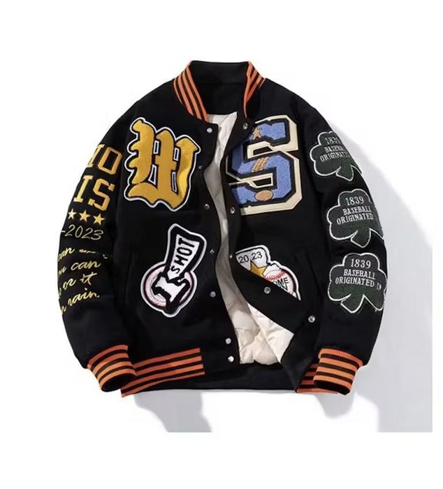 Retro Jacket Letter Embroidered Patch Black Varsity Jacket | Grailed