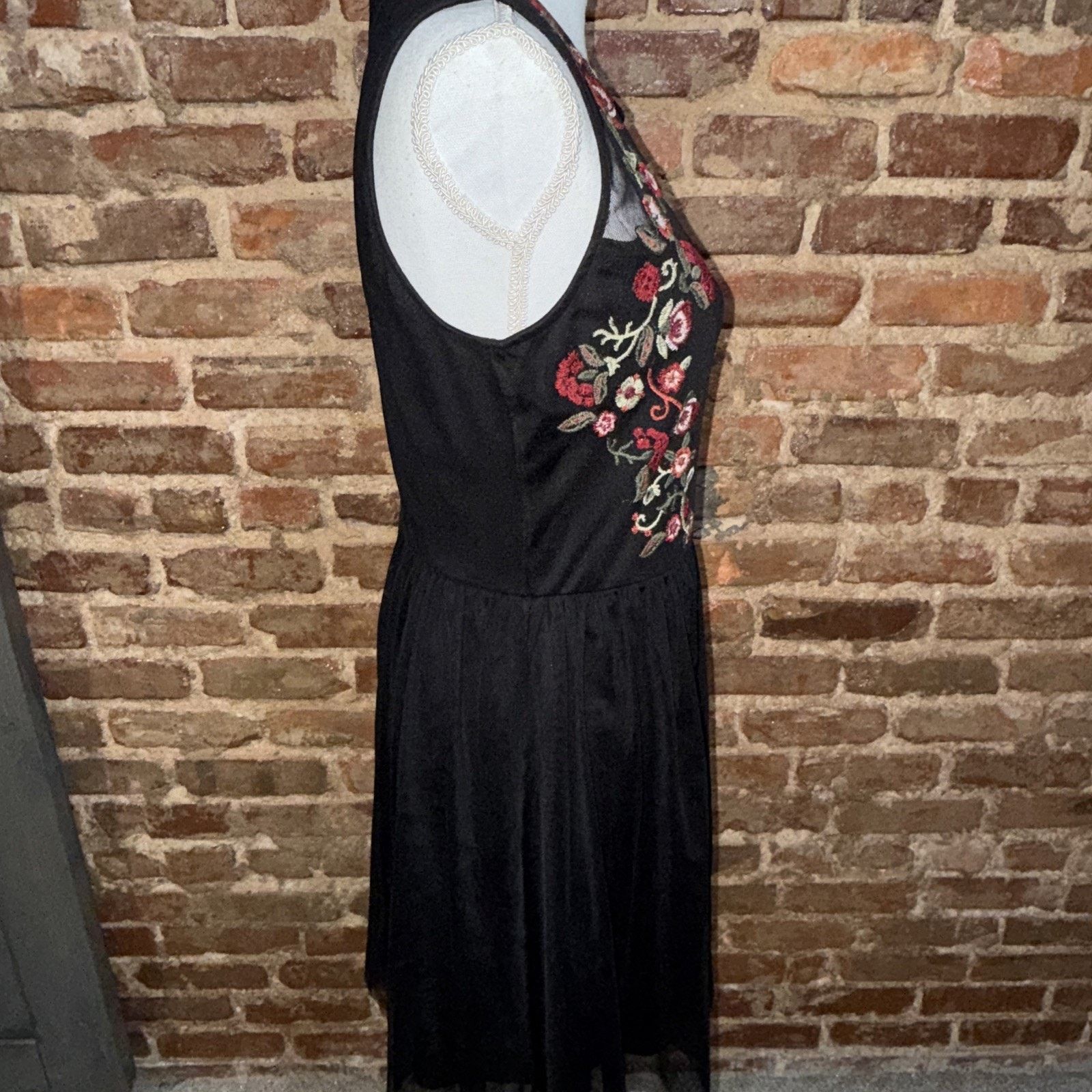 Other Dress Black Mesh Floral Embroidered Fairy Goth Sz L Size L / US 10 / IT 46 - 3 Thumbnail