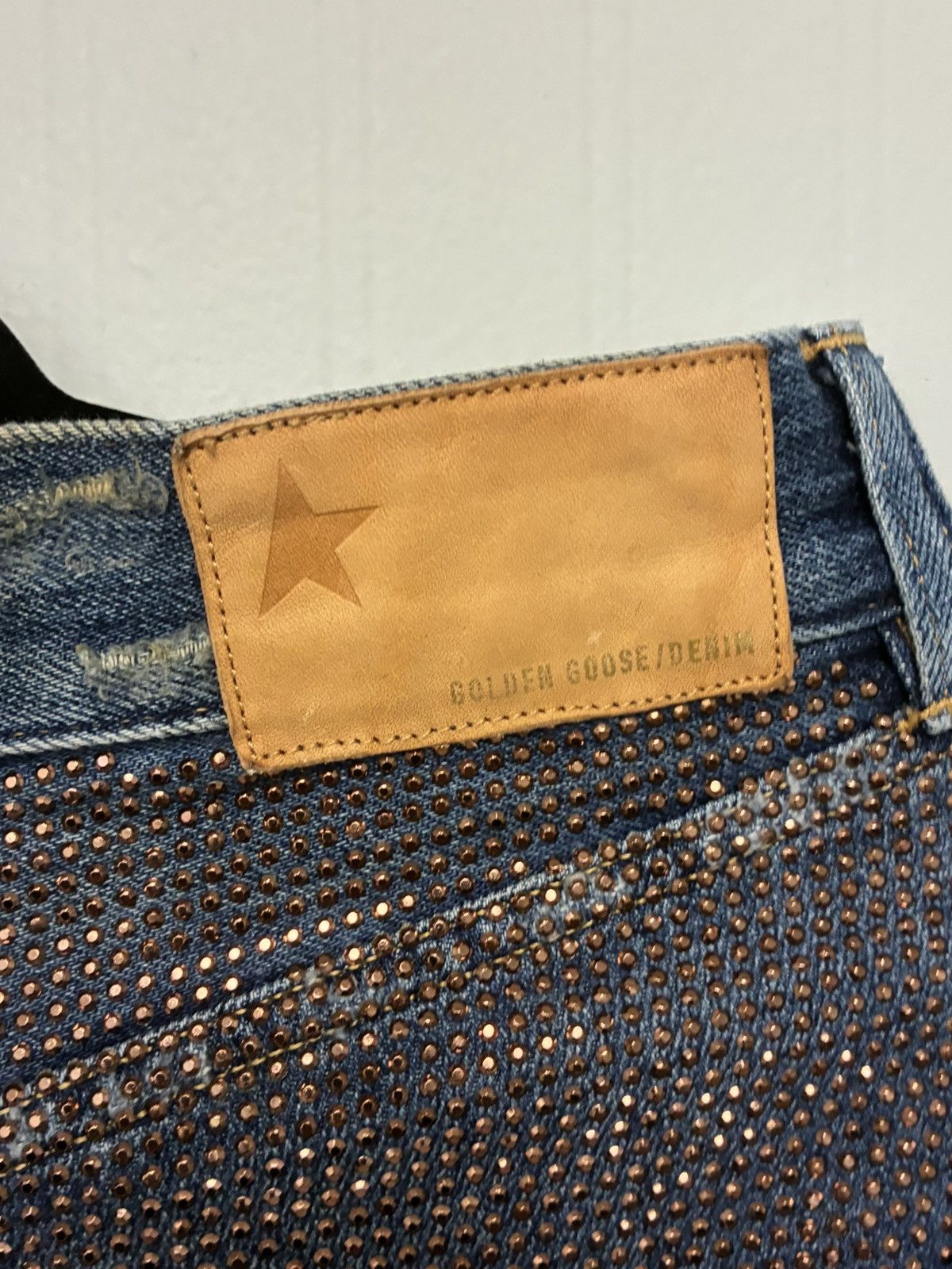 Golden Goose Breezy Rhinestone Embellished Jeans In Blue size 28 Size 28" / US 6 / IT 42 - 5 Thumbnail