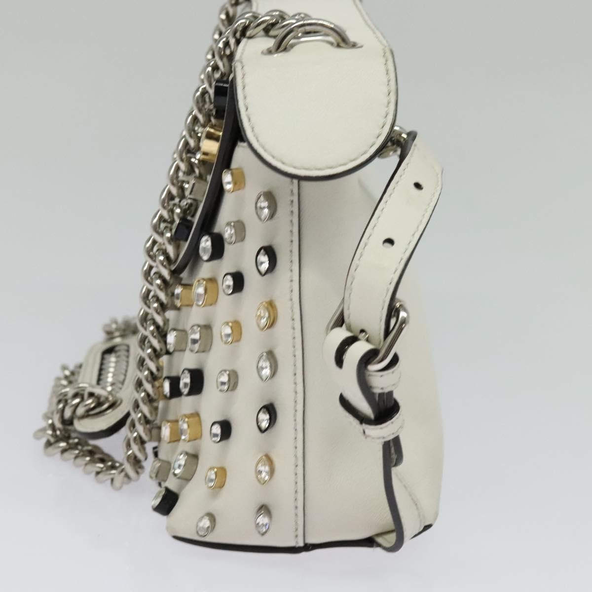 FENDI Chain Shoulder Bag Leather White Silver