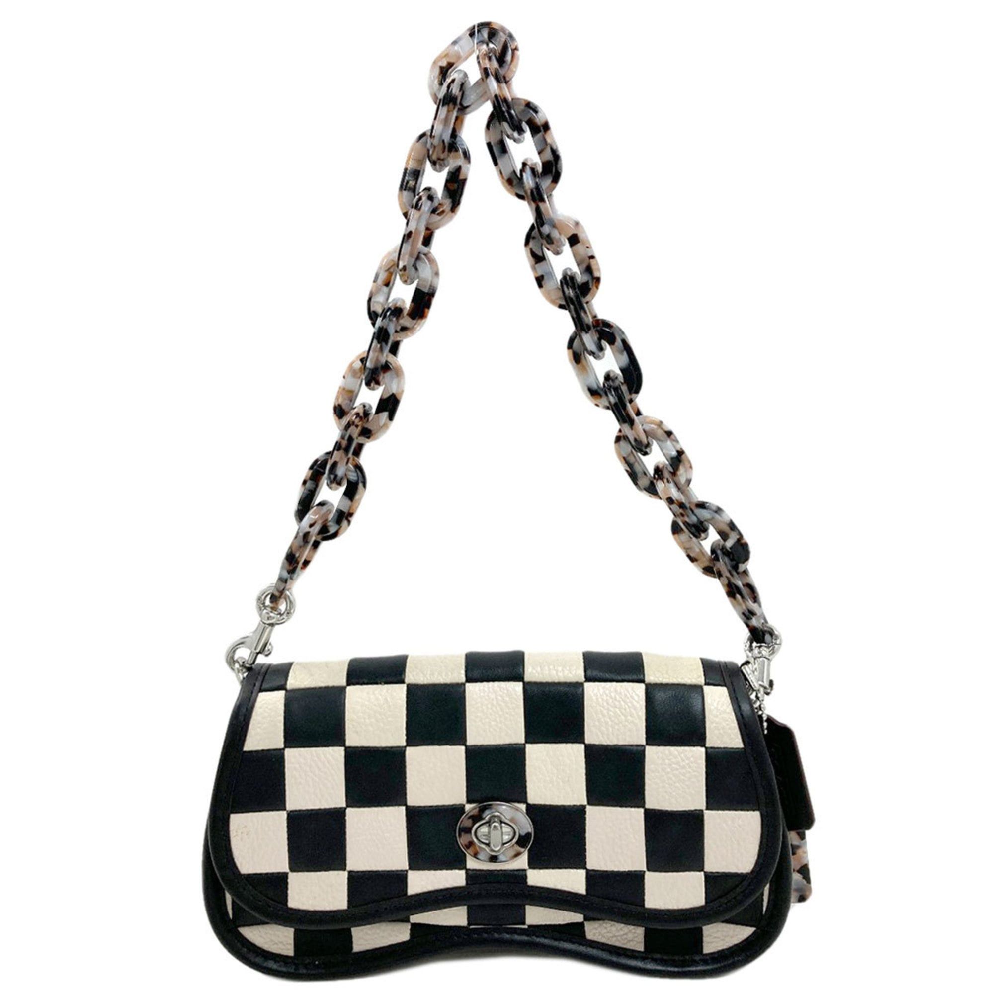 Coach Cl769 Wavy Dinky Checkerboard Shoulder Bag Leather Women's Coach in Black