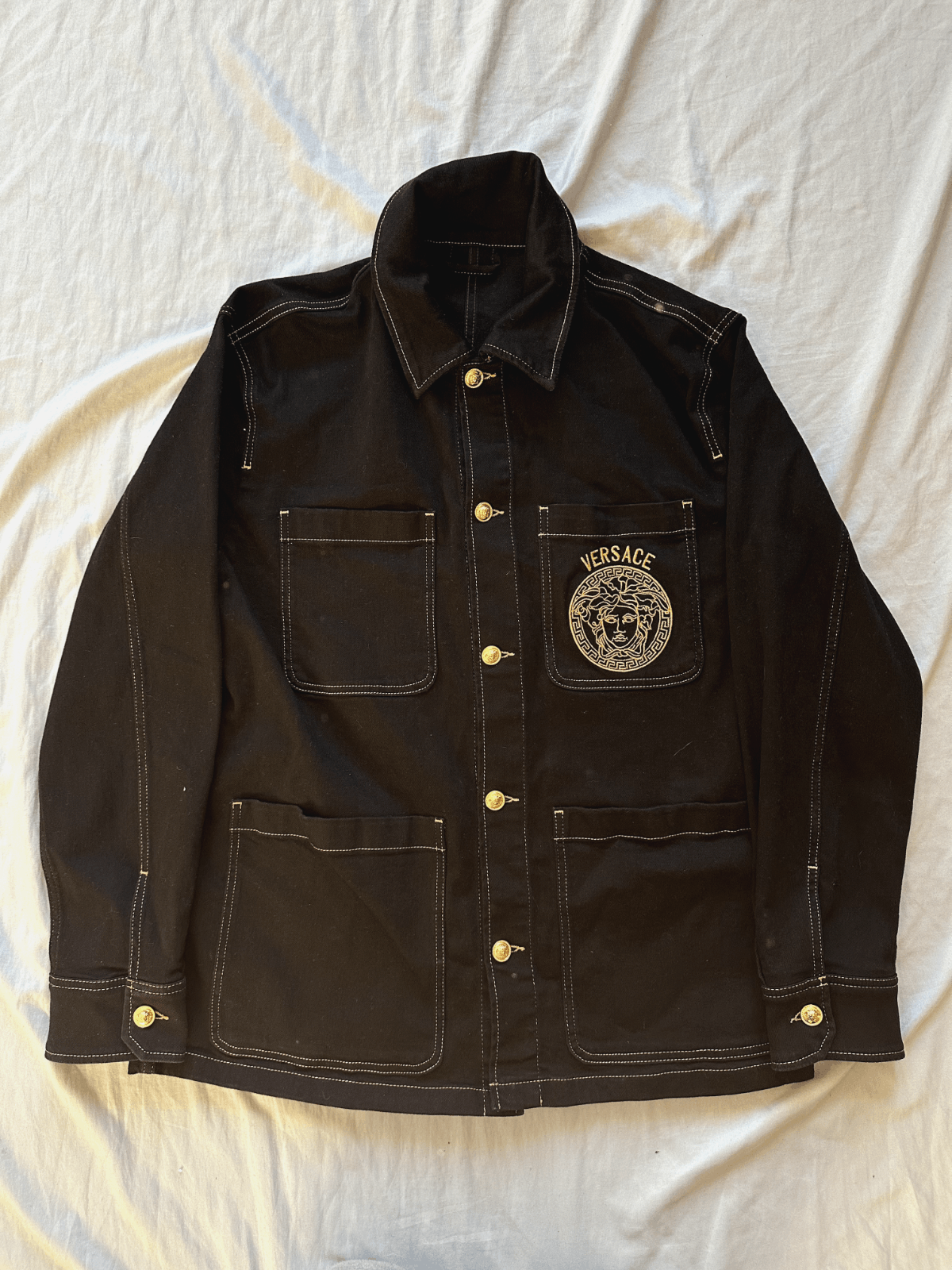 Versace Versace Black Embroidered Medusa Denim Jacket Size XL Retai Size US XL / EU 56 / 4 - 1 Thumbnail
