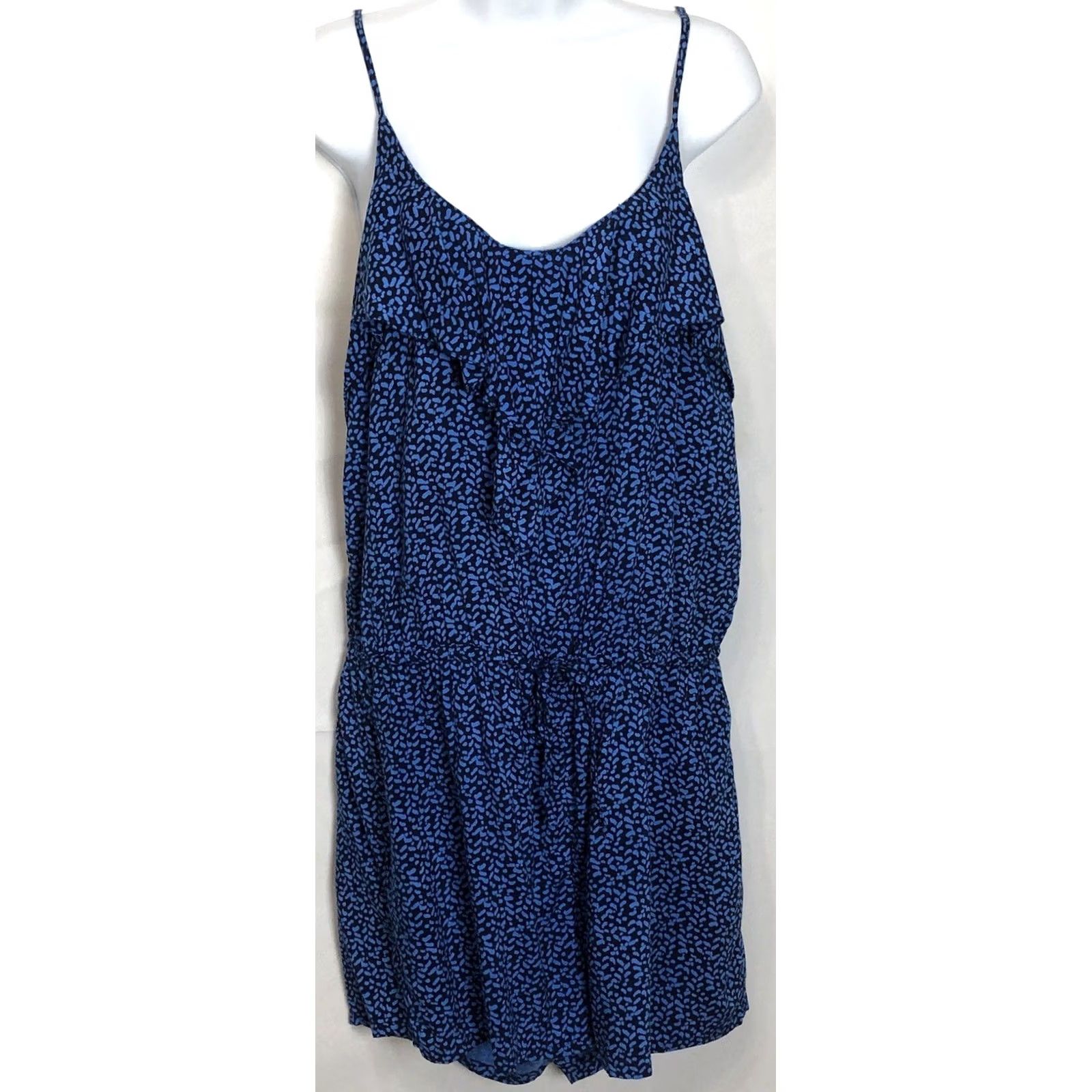 Gap Gap Romper L Blue Wht Geo Sleeveless Strappy Ruffles Elastic Waist Pockets Y2K Size 36" / US 14 / IT 50 - 2 Thumbnail