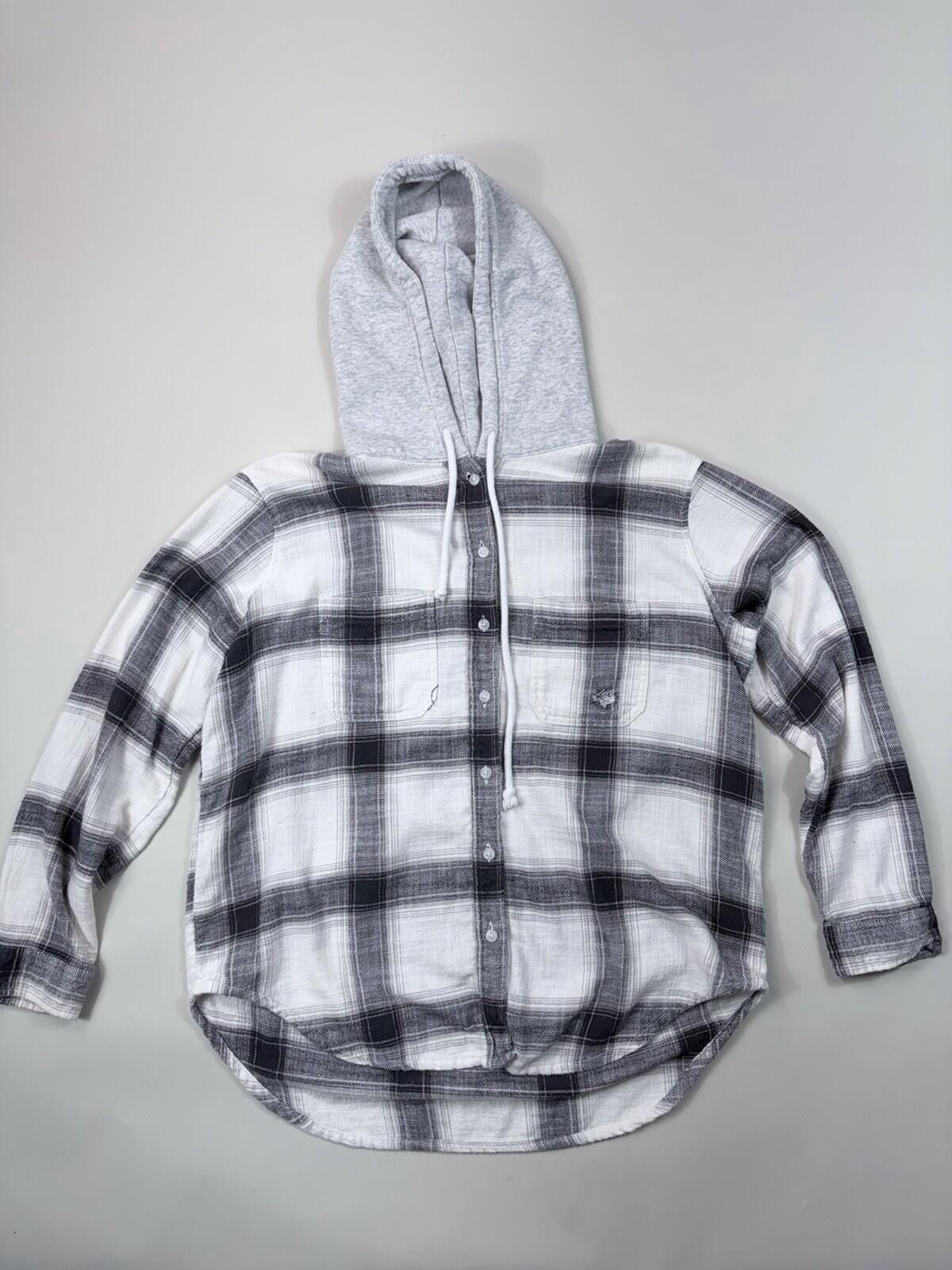 American Eagle Outfitters American Eagle Distressed Plaid Hooded Flannel Shirt Size M Size US M / EU 48-50 / 2 - 1 Thumbnail