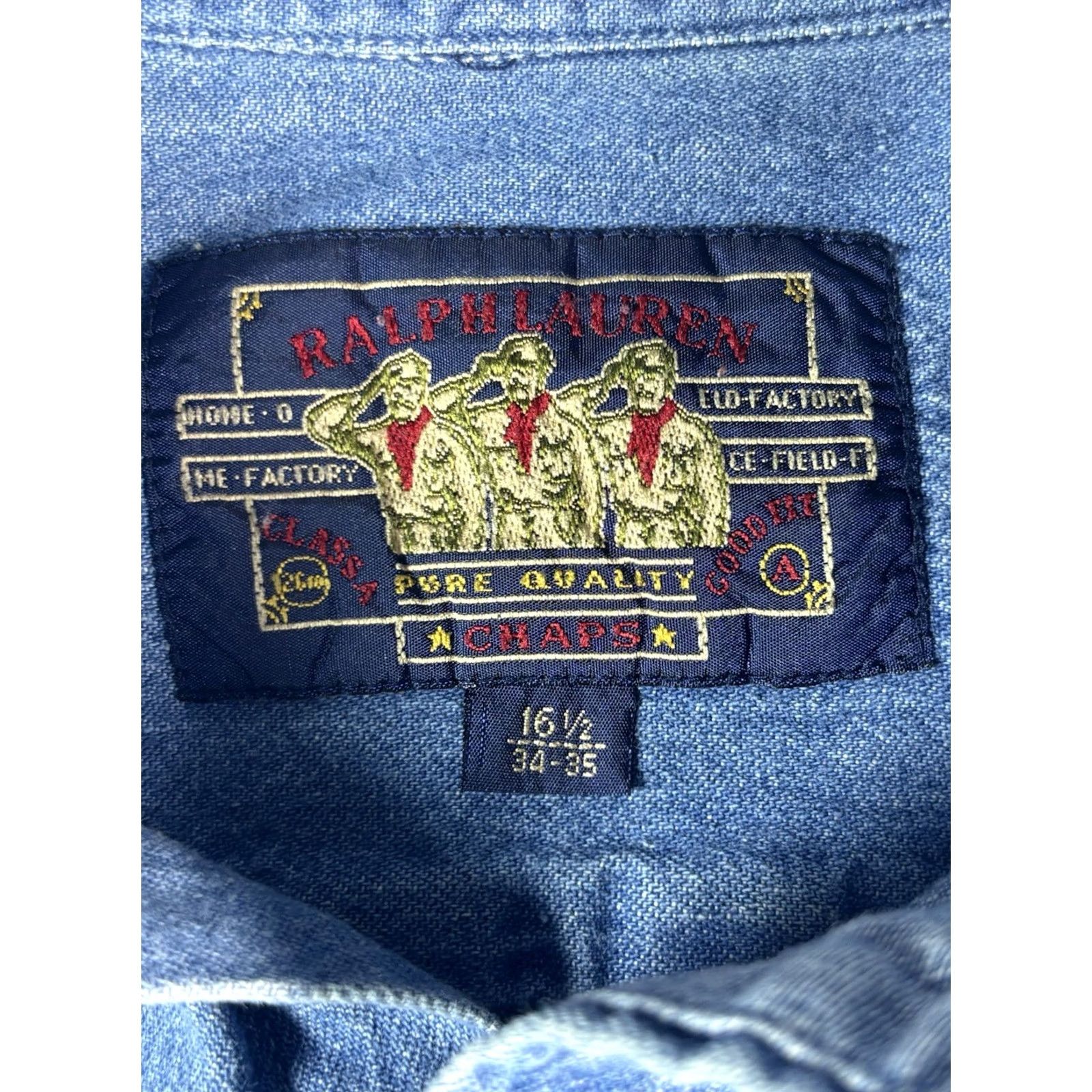 Ralph Lauren VINTAGE Ralph Lauren Chaps Denim Button-Up Shirt Long Sleeve Pocket 16 1/2 Men's Blue Denim 90s Retro Classic Buttons Womens Mens Boys Girls Size US L / EU 52-54 / 3 - 6 Thumbnail