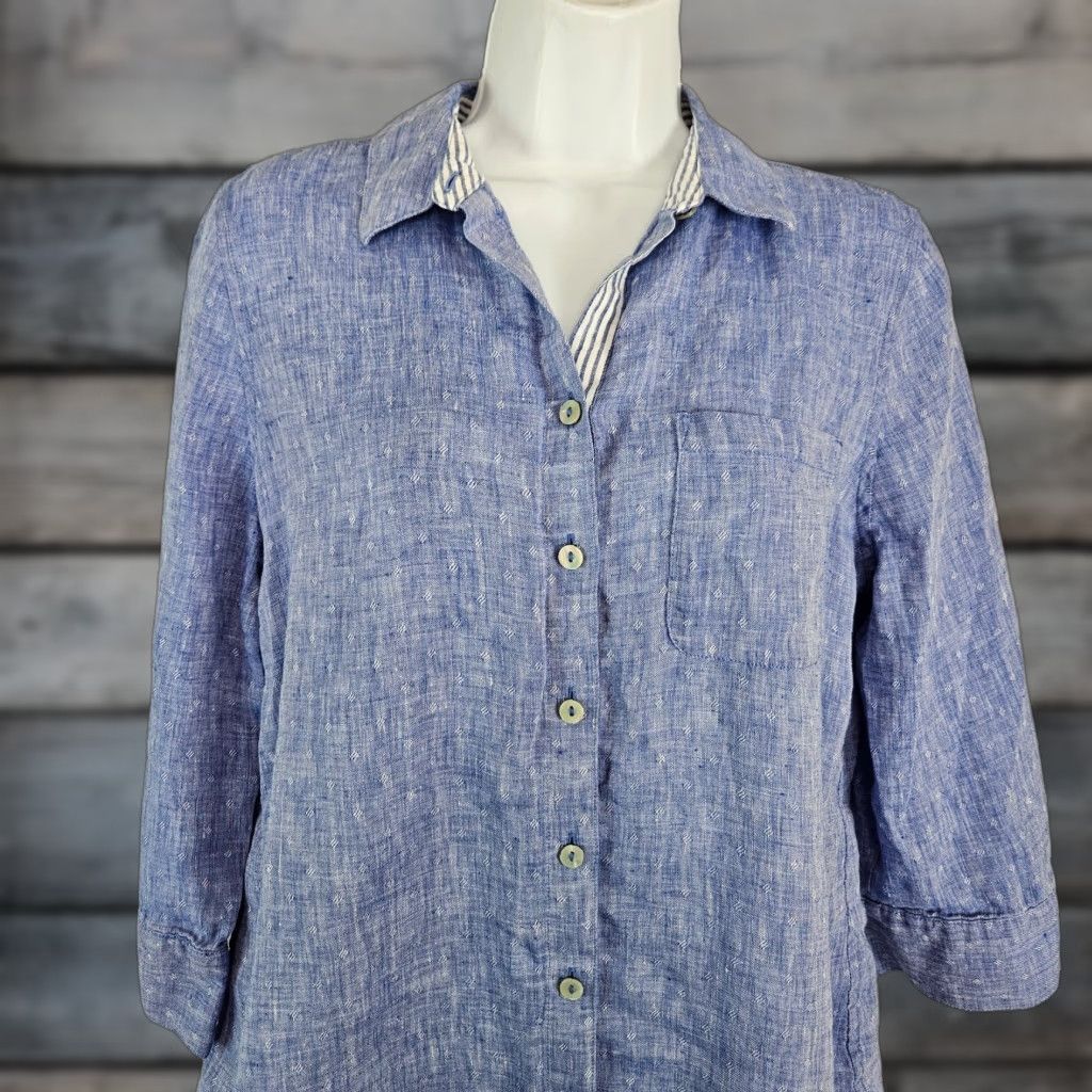 Vintage Chico's Womens Button-Up Top Sz 4/6 Linen 3/4 Sleeve Blue Size S / US 4 / IT 40 - 1 Thumbnail